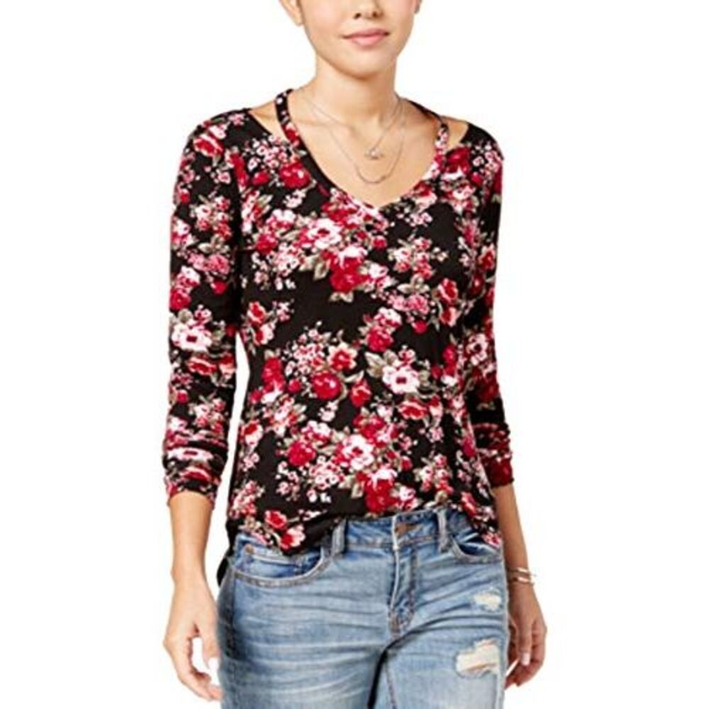 Ultra Flirt Juniors Printed Cutout Neck Top
